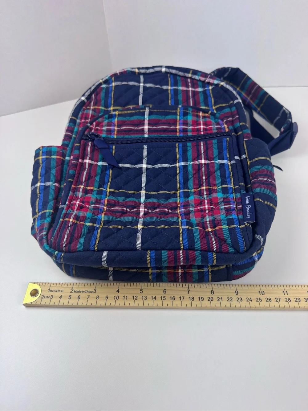 NWT Vera Bradley Navy Tartan Plaid Quilted Small Backpack